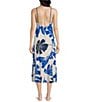 Color:Blue - Image 2 - Satin Palm Print Sleeveless V-Neck Coordinating Nightgown