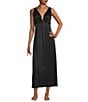 Color:Black - Image 1 - Slinky Knit Sleeveless Deep V-Neck Aphrodite Nightgown