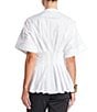 Color:White - Image 2 - Solid Cotton Poplin Stand Collar Short Sleeve Peplum Pleated Empire Waist Shirt