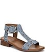 Naturalizer Brandy Studded Denim Big Buckle Hardware T-Strap Ankle Wrap Sandals - Image 1