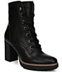 Color:Black - Image 1 - Callie Leather Lug Sole Lace-Up Platform Boots