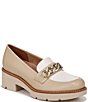 Color:Tan White - Image 1 - Desi Leather Chain Detail Lightweight Platform Lug Sole Loafers