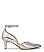 Color:Silver Leather - Image 2 - Evelyn Metallic Leather Ankle Strap Dress Pumps