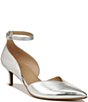 Color:Silver Leather - Image 1 - Evelyn Metallic Leather Ankle Strap Dress Pumps