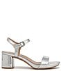 Color:Silver Metallic - Image 2 - Izzy Leather Ankle Strap Block Heel Sandals