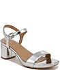 Color:Silver Metallic - Image 1 - Izzy Leather Ankle Strap Block Heel Sandals