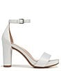 Color:Pearl White Satin - Image 2 - Joy Ankle Strap Satin Square Toe Block Heel Dress Sandals