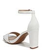 Color:Pearl White Satin - Image 4 - Joy Ankle Strap Satin Square Toe Block Heel Dress Sandals