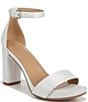 Color:Pearl White Satin - Image 1 - Joy Ankle Strap Satin Square Toe Block Heel Dress Sandals
