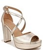 Color:Champagne - Image 1 - Melody Metallic Leather Ankle Strap Platform Dress Sandals