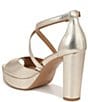 Color:Champagne - Image 4 - Melody Metallic Leather Ankle Strap Platform Dress Sandals