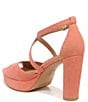 Color:Coral - Image 4 - Melody Suede Ankle Strap Platform Sandals