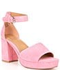 Color:Flamingo Pink Suede - Image 1 - Pearlyn Suede Ankle Strap Platform Sandals