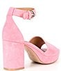 Color:Flamingo Pink Suede - Image 2 - Pearlyn Suede Ankle Strap Platform Sandals