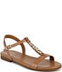 Color:Saddle Tan - Image 1 - Teach Leather Ornament Detail Strappy Casual Sandals
