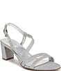 Color:Silver Fabric - Image 1 - Vanessa Metallic Fabric Strappy Block Heel Evening Dress Sandals