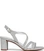 Color:Silver Fabric - Image 2 - Vanessa Metallic Fabric Strappy Block Heel Evening Dress Sandals