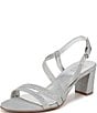 Color:Silver Fabric - Image 6 - Vanessa Metallic Fabric Strappy Block Heel Evening Dress Sandals