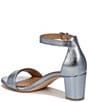 Color:Light Blue Metallic - Image 4 - Vera Leather Ankle Strap Block Heel Dress Sandals