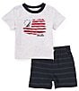 Color:Assorted - Image 1 - Baby Boys 12-24 Months Short Sleeve Flag/Logo Americana Graphic Jersey T-Shirt & Yarn-Dyed-Striped Oxford Shorts Set