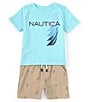 Color:Assorted - Image 1 - Baby Boys 12-24 Months Short Sleeve Logo Jersey T-Shirt & Printed Microsuede Twill Shorts