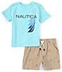 Color:Assorted - Image 2 - Baby Boys 12-24 Months Short Sleeve Logo Jersey T-Shirt & Printed Microsuede Twill Shorts
