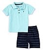 Color:Assorted - Image 2 - Baby Boys 12-24 Months Short Sleeve Solid Pique Knit Polo Shirt & Striped Microsueded Twill Shorts Set