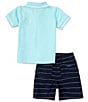 Color:Assorted - Image 3 - Baby Boys 12-24 Months Short Sleeve Solid Pique Knit Polo Shirt & Striped Microsueded Twill Shorts Set