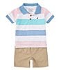 Color:Assorted - Image 1 - Baby Boys 12-24 Months Short Sleeve Striped Knit Polo Shirt & Solid Oxford Shorts Set