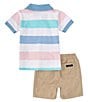 Color:Assorted - Image 3 - Baby Boys 12-24 Months Short Sleeve Striped Knit Polo Shirt & Solid Oxford Shorts Set