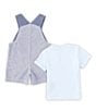 Color:Assorted - Image 2 - Baby Boys Newborn-6 Months Sleeveless Striped Woven Oxford Shortall & Short-Sleeve Solid Interlock T-Shirt Set
