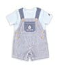 Color:Assorted - Image 3 - Baby Boys Newborn-6 Months Sleeveless Striped Woven Oxford Shortall & Short-Sleeve Solid Interlock T-Shirt Set