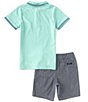 Color:Teal - Image 2 - Little Boys 2T-4T Short-Sleeve Pique Polo Shirt & Chambray Shorts Set