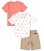 Color:Assorted - Image 2 - Little Boys 2T-7 Woven Button Up, Jersey Tee & Twill Short Three Piece Set