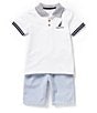 Color:Assorted - Image 1 - Little Boys 2T-7 Short Sleeve Striped Collar Pique Polo Shirt & Striped Oxford Shorts Set
