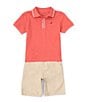 Color:Assorted - Image 1 - Little Boys 2T-7 Short Sleeve Tipped Pique Polo Shirt & Prewashed Twill Shorts