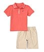 Color:Assorted - Image 2 - Little Boys 2T-7 Short Sleeve Tipped Pique Polo Shirt & Prewashed Twill Shorts
