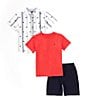 Color:Assorted - Image 1 - Little Boys 2T-7 Short Sleeve Woven Button-Up, Jersey Tee, & Twill Short Three Piece Set