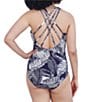 Color:Deep Sea - Image 2 - Printed Square Neck Strappy Back One Piece Swimsuit