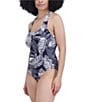 Color:Deep Sea - Image 3 - Printed Square Neck Strappy Back One Piece Swimsuit