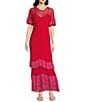 Never Fully Dressed Angelina Crew Neckline Short Sleeve Sheer Ruffle Tier Dress, Color:Red - Image 1