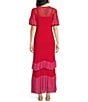 Never Fully Dressed Angelina Crew Neckline Short Sleeve Sheer Ruffle Tier Dress, Color:Red - Image 2