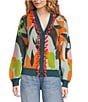 Never Fully Dressed Balearic Abstract Print V-Neck Long Sleeve Cardigan, Color:Multi - Image 1