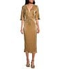 Never Fully Dressed Celeste V-Neck Short Sleeve Plisse Midi Dress, Color:Gold - Image 1