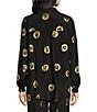 Never Fully Dressed Coordinating Miley Luxe Lightweight Plate Foil Print Collared V-Neck Long Sleeve Button Front Shirt, Color:Black - Image 2