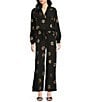 Never Fully Dressed Coordinating Miley Luxe Lightweight Plate Foil Print Collared V-Neck Long Sleeve Button Front Shirt, Color:Black - Image 3
