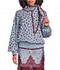 Never Fully Dressed Deer Print Scarf Mock Neck Long Sleeve Sweater - Image 1