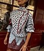 Never Fully Dressed Deer Print Scarf Mock Neck Long Sleeve Sweater - Image 5