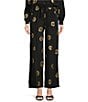 Never Fully Dressed Elissa Plate Foil Print Wide Leg Coordinating Pull-On Pants, Color:Black - Image 1