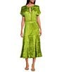 Never Fully Dressed Erin Safari Jacquard Boat Neck Short Sleeve Midi Dress, Color:Green - Image 1
